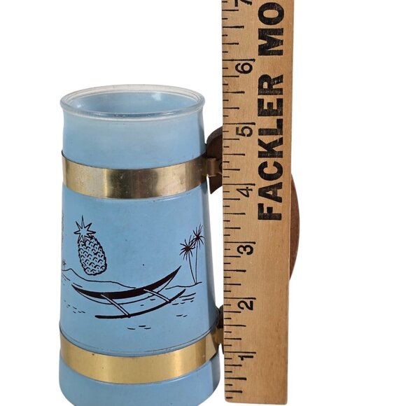 Siesta Ware Tiki Mug Blue Tropical Glass Mug Cup Wooden Handle Bar Vintage 50s - Picture 7 of 8